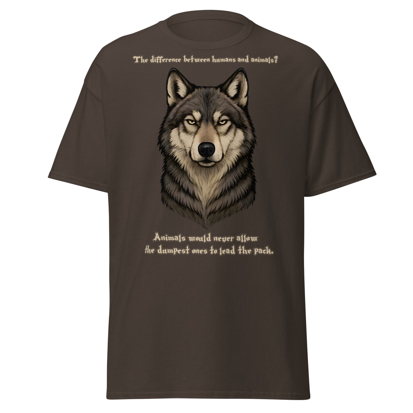 Alpha’s Truth Wolf Tee in Dark Chocolate | Wolf t-shirt for true alphas and lone warriors.