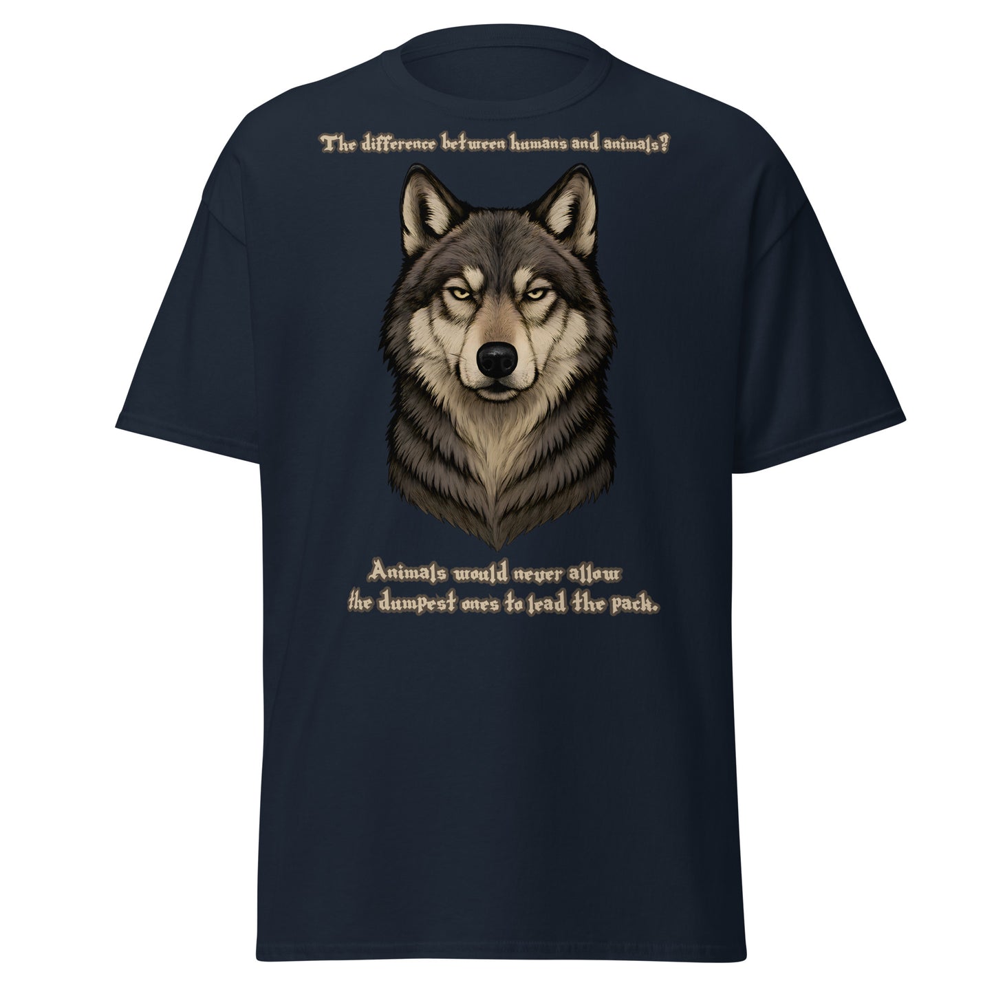 Alpha’s Truth Wolf Tee in Navy | Norse wolf design t-shirt symbolizing strength and wisdom.