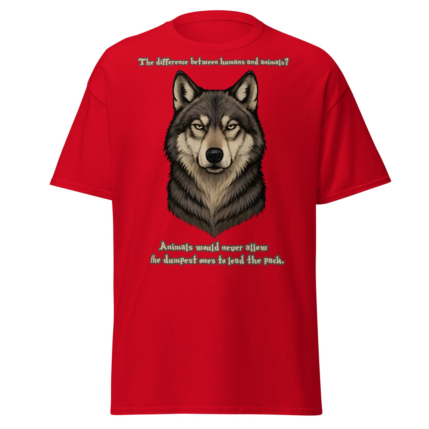 Alpha’s Truth Wolf Tee in Red | Powerful wolf design tee inspired by Viking pack loyalty.